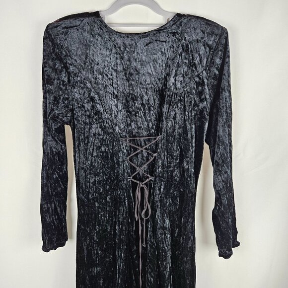 ZOE California Maxi Dress Sz Medium Vtg Black Crinkle Velvet Witchy Goth Vampire - Picture 3 of 14